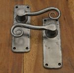 Light Pewter, Rat Tail Style Wrought Iron Door Handles without Keyhole, Rustproof Finish HF201